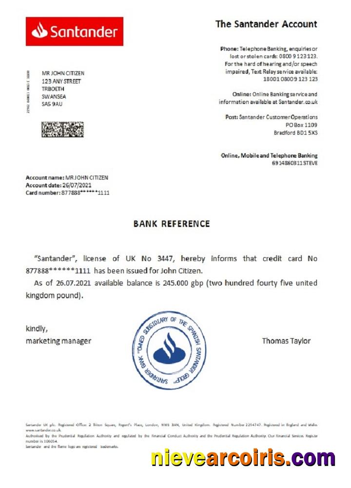 United Kingdom Santander reference